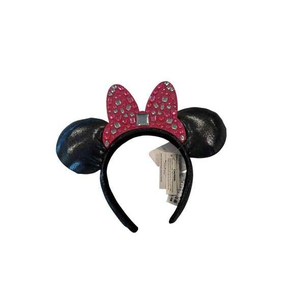 Disney World Minnie Mouse Headband ears Black Ears Pink Rhinestone Bow NWT